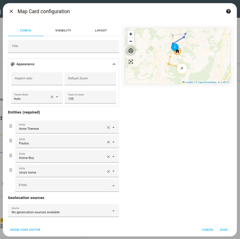 Edit map card settings
