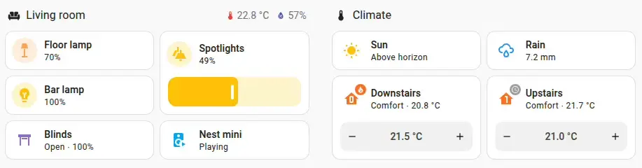 Screenshot of tile cards